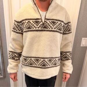 Faherty Cream and Brown Zip-Up Sweater